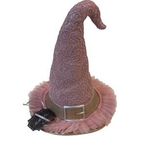 Bella Lux Pink Witch Hat Halloween Decor Lace Tulle Gold Trim Whimsical Glam